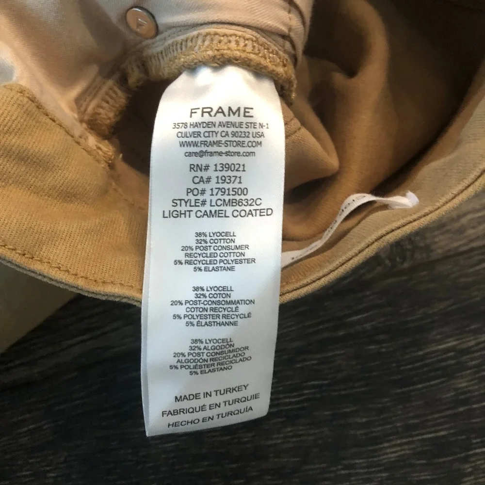 FRAME Le Crop Mini Boot Jeans Light Camel Coated Brown Size 26 Stretch